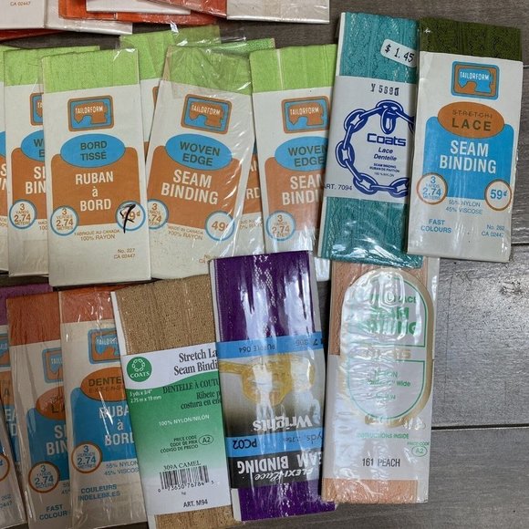 Vintage SEAM BINDING Rayon Woven Edge Ribbon Stretch Lace Various Lot Of 54 - Picture 3 of 4